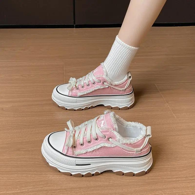 Fashion Round Toe Lace Up Shoes for Women Light Y2k Fashion Comfortable and Elegant Vulcanized Shoe Trends 2025 Korean 39 Woman Footwear