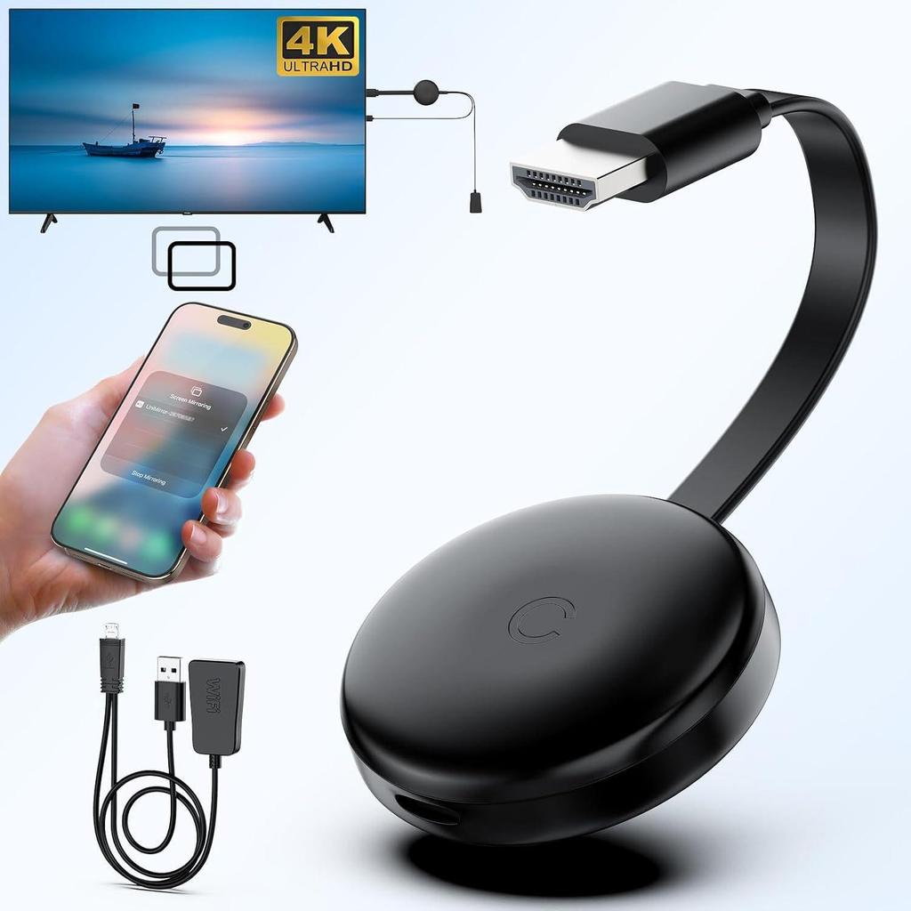4K Wireless Screen Mirroring Device for Apple & Android - Universal TV & Projector Compatibility