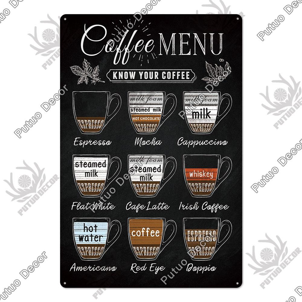Putuo Decor Coffee Tin Sign Vintage Plaque Metal Plates Shabby Chic Wall Art Poster for Cafe Bar Living Room Home Man Cave Decor