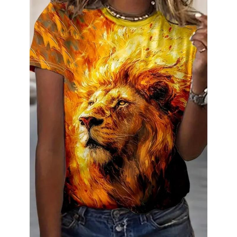 Summer Round Neck 3D Animal Print Top Fashionable Casual Short Sleeved Women's T-shirts