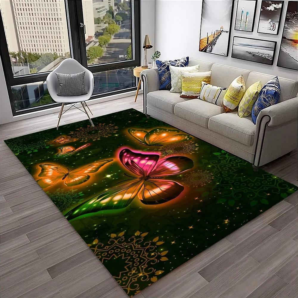 3D Luxury Dream Butterfly Flower Carpet Non-slip Floor Mat for Home Living Room Bedroom Sofa Washable Kid Play Area Decor Rug
