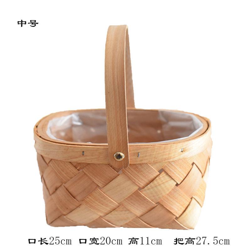 Flower Basket Wood Chips Portable Rattan Bamboo Basket Woven Pastoral Ornament Flower Arrangement Potted Plant Pot Simulation Flower Basket Ornament