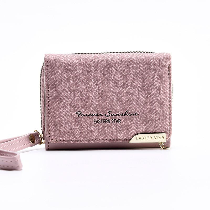 

New Korean Style Women s Wallet Short Zipper Multi-card Pure Color Coin Wallet Wholesale Pu Material рожевий