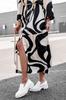 2023 European & American Style Printed Shirt Dress with Pockets - Casual Autumn Long Skirt with Tie