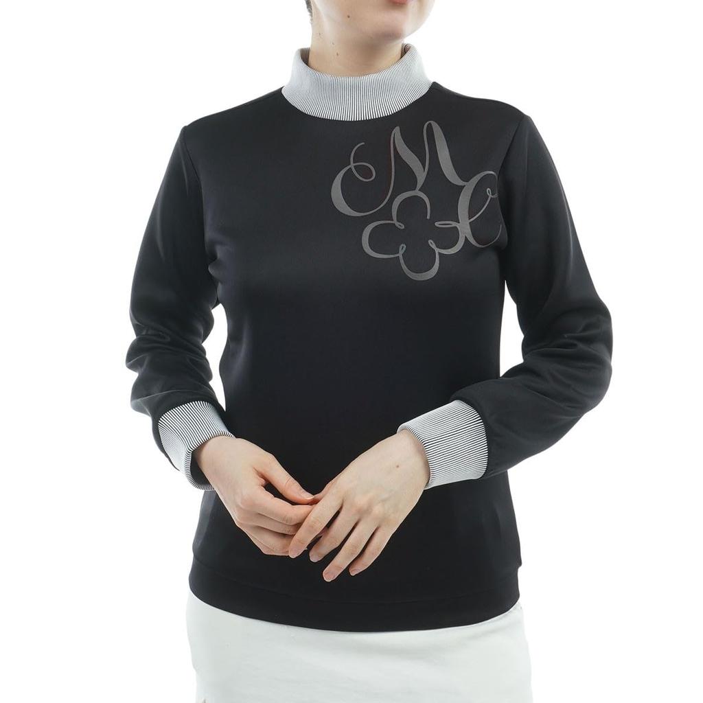 Marie Claire Golf Golfwear, One-Point Logo, Long Sleeve Mock Neck Pullover, Cardboard Knit, 735550