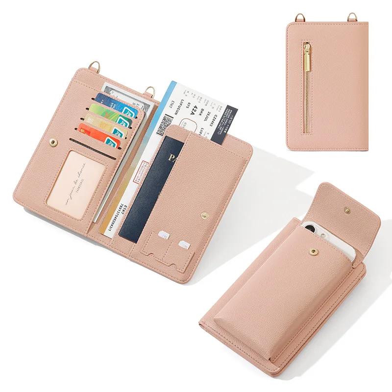 Elegant Double-layer Leather Mobile Phone Bag, Large-capacity High-end Women's Crossbody Messenger Commuting Purse Pouch