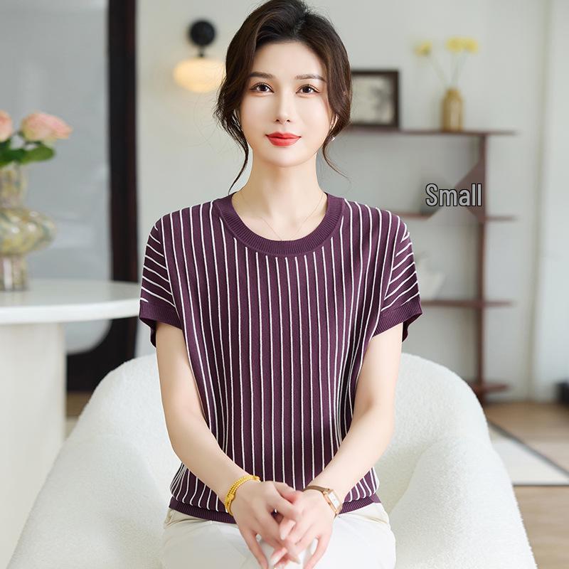 

Elegant Ice Silk Blouse for Mom: Stylish Knit Top for Middle-Aged & Elderly Women - Perfect Mother s Day Gift (Summer 2026 Collection) 2XL [120-135 lbs recommended] красный/фиолетовый