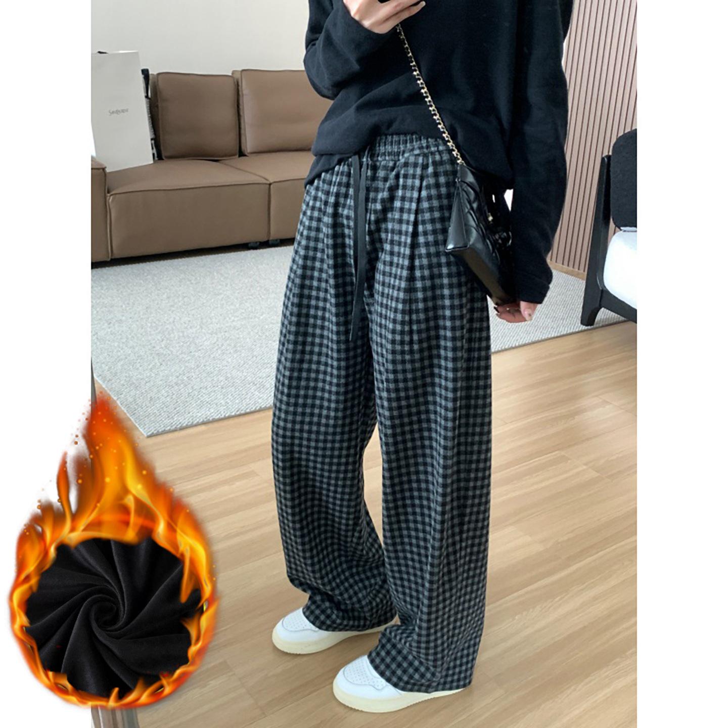 

Autumn/Winter Plus Velvet Plaid Wide-Leg Pants for Women - Flattering Fit, Casual, Versatile. L (110-125 cm)