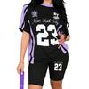 1116 new casual sports style digital printing shoulder sleeve T-shirt high waist tight shorts fashion suit women