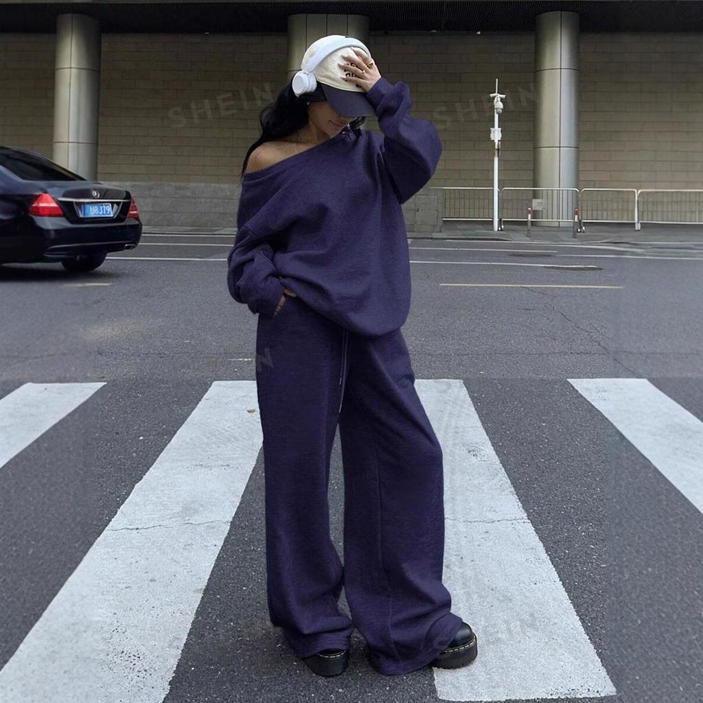 Women's Loose Hoodie Set with Matching Cap, Black Platform Sneakers, Casual Streetwear Outfit