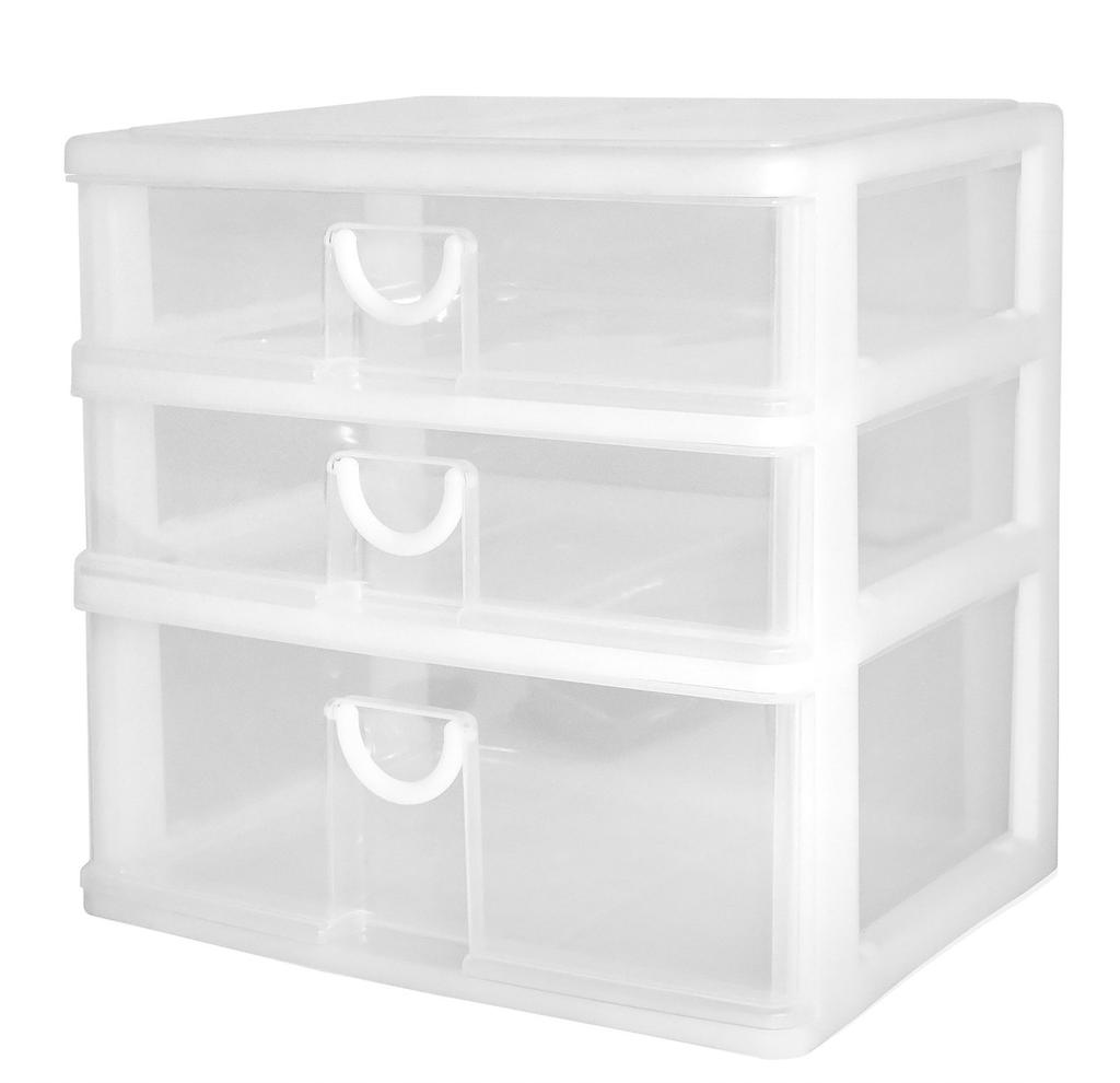 SankoPlastic Elpis 3-Tier Small Item Storage, 34.5cm Wide X 25.5cm Deep X 32.2cm High, White