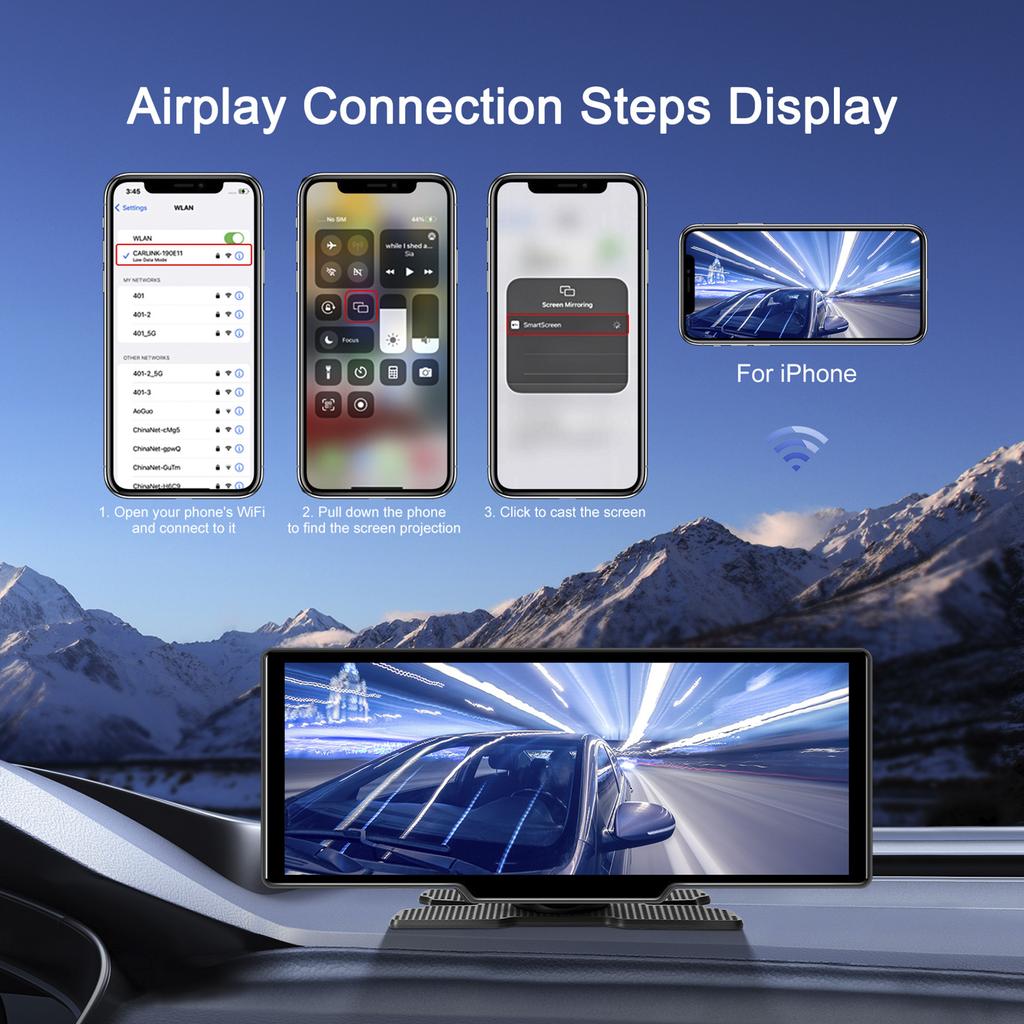 10.26" Portable Bluetooth Car Navigation Carplay Wireless Car Radio AHD Camera