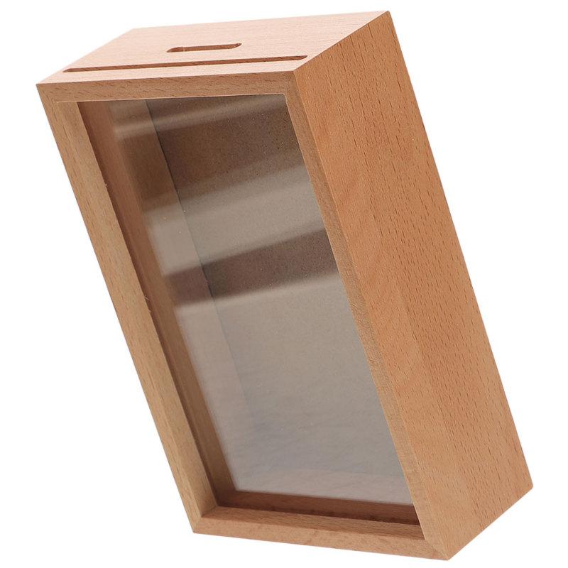 Zero Money Box Wooden Tips Clear Piggy Banks Shadow Display Case Bank Wood Frame Coin Cash Storage Container Jar Tip