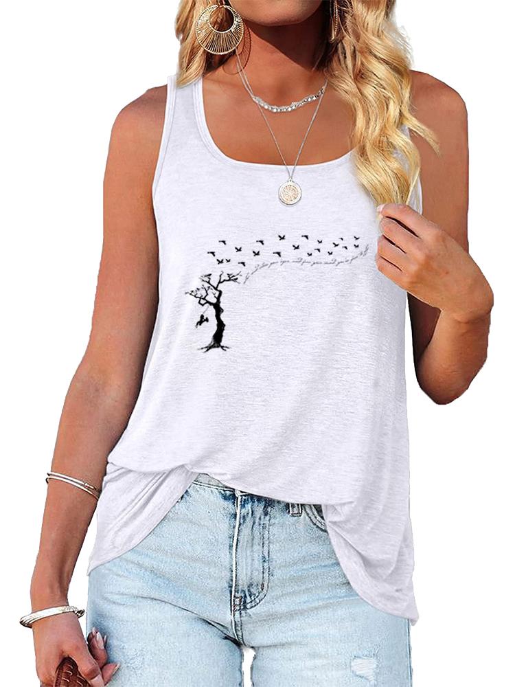 Women Fashion Print Sleeveless Top Summer Casual Round Collar T-shirt Pullover Loose Ladies Tank Top