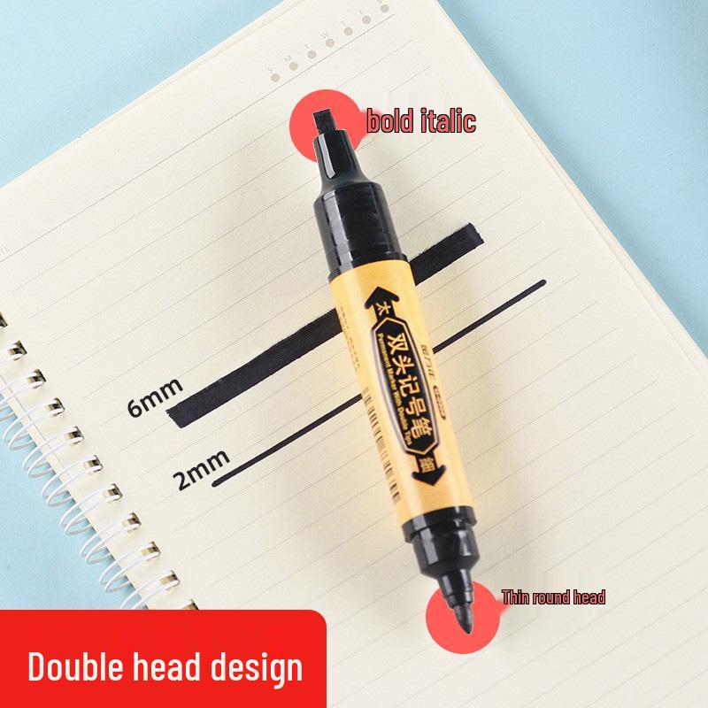 Dual-Tip Oil-Based Marker: Waterproof & Fade-Resistant, Thick & Thin Tips in Black, Red, Blue - Ideal for Logistics