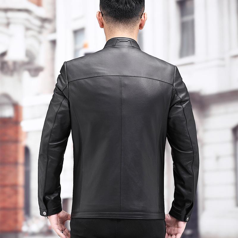New Leather Jacket Men's Genuine Leather Sheepskin Jacket Stand Collar Short Slim Simple Jacket