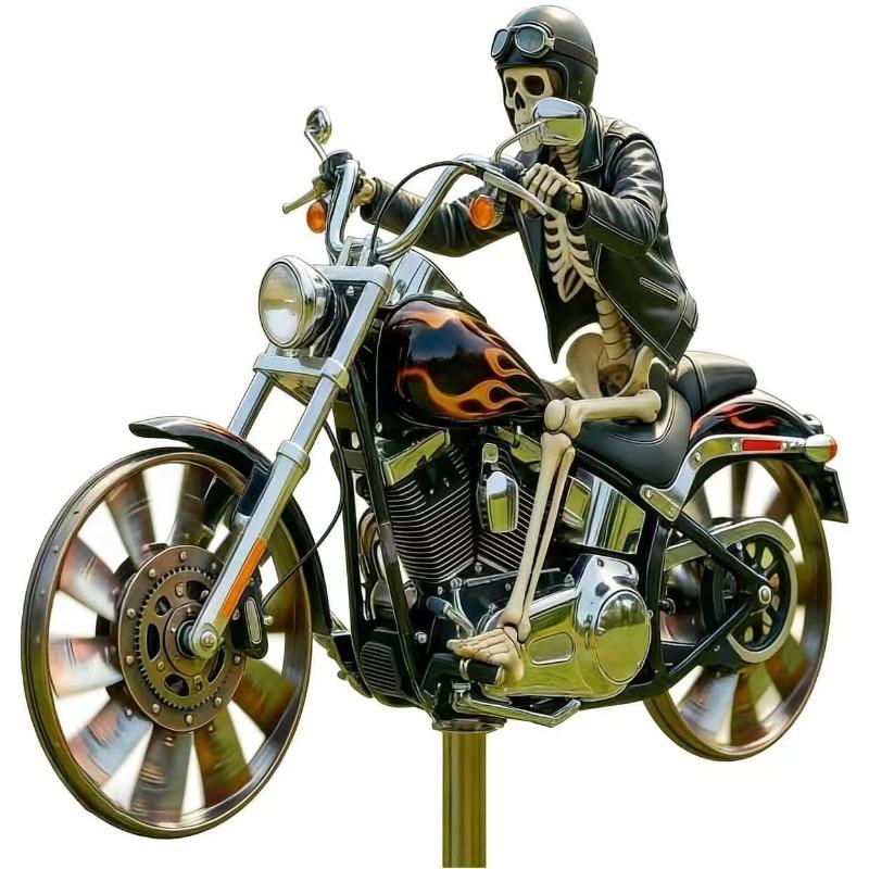 Garden Wind Spinner, Green Tractor Motocycle Fighter Jet Windmill Stake with Rotating Wheels for Patio Yard Garden,Unique Outdoor Sculptures Ornament