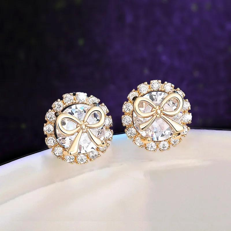 

2026 New Gold Bow Micro Inlaid Zircon Earrings European and American Elegant Original Design Ins Style Zircon
