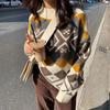 Half High Collar Women's Pullover Sweater Autumn and Winter Loose Diamond Grid Long Sleeved Knitted Sweater