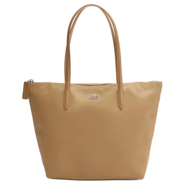 Lacoste Classic Embroidered Crocodile Logo Zipper Closure PVC Tote Bag Women tote bags Khaki NF2037POC87 Khaki,Medium