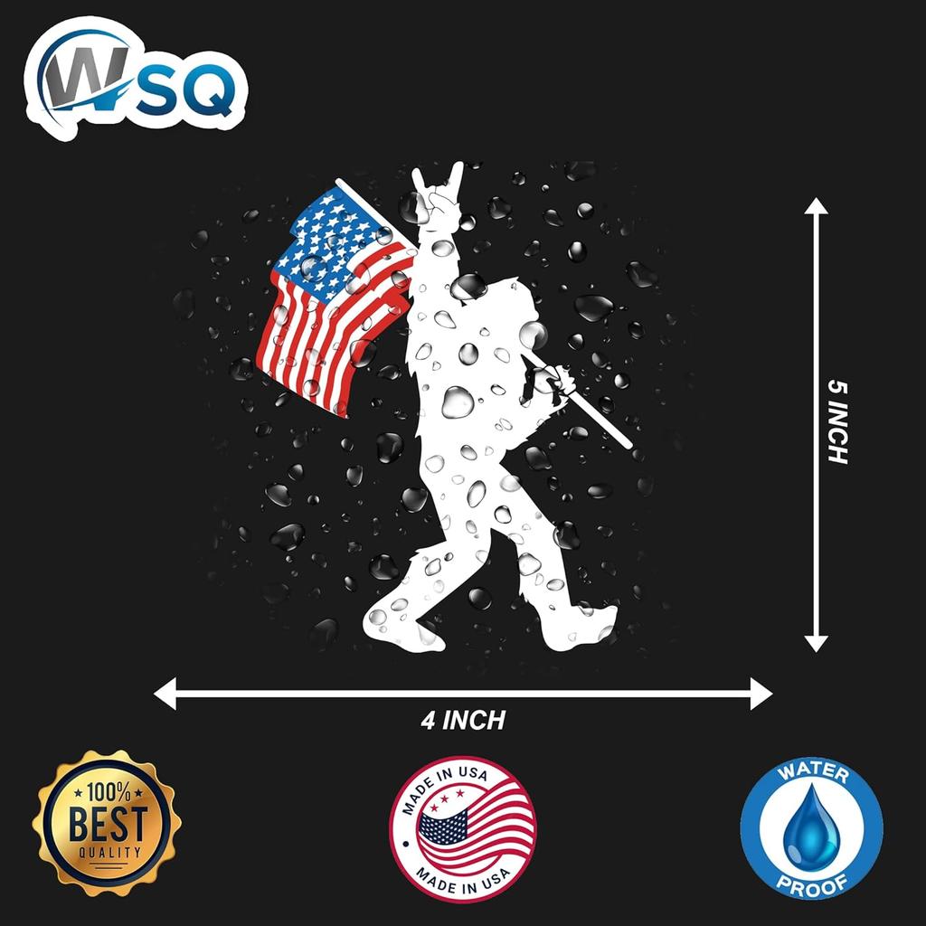 WSQ Sasquatch Bigfoot Rock On n Flag Vinyl Decal Sticker Premium Quality Vinyl Size 5-inch for Car Bumper Truck Van SUV Window Wall Boat Cup Tumblers