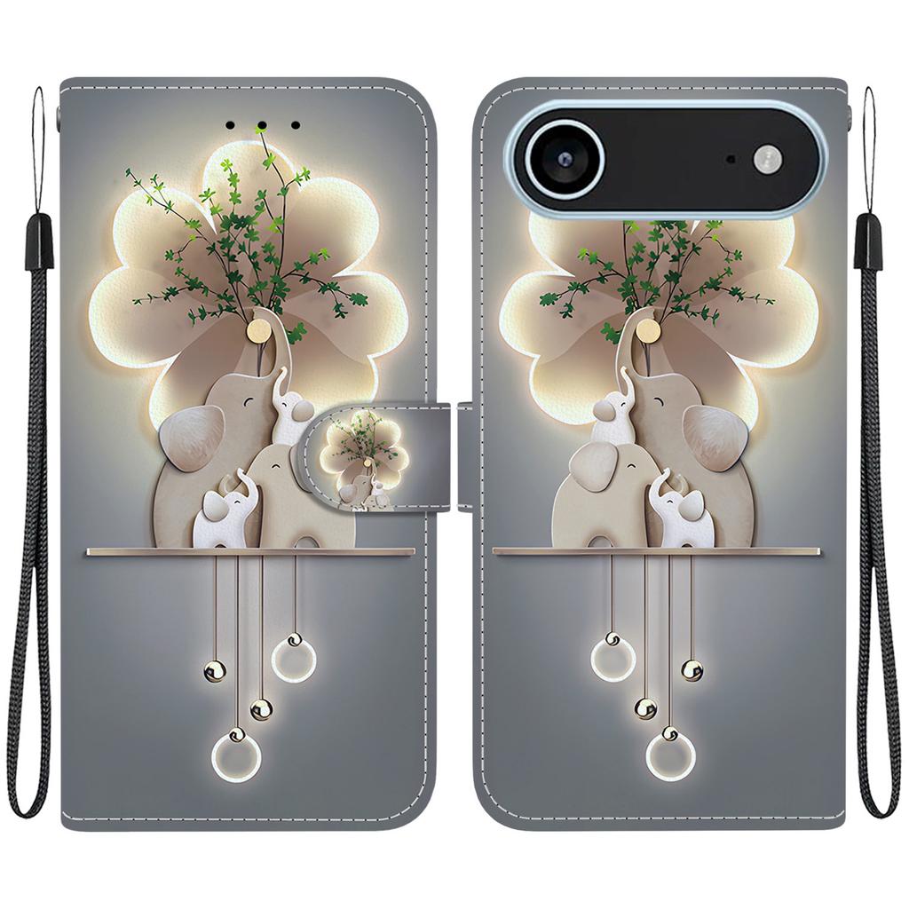 For iPhone 17 Air Case Pattern Printing Anti-Drop Leather Flip Wallet Phone Cover with Lanyard