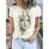 Ladies' Note Printed Portrait Design, Artistic and Fashionable Round Neck Short Sleeved T-shirt, Suitable for Daily and Office Wear