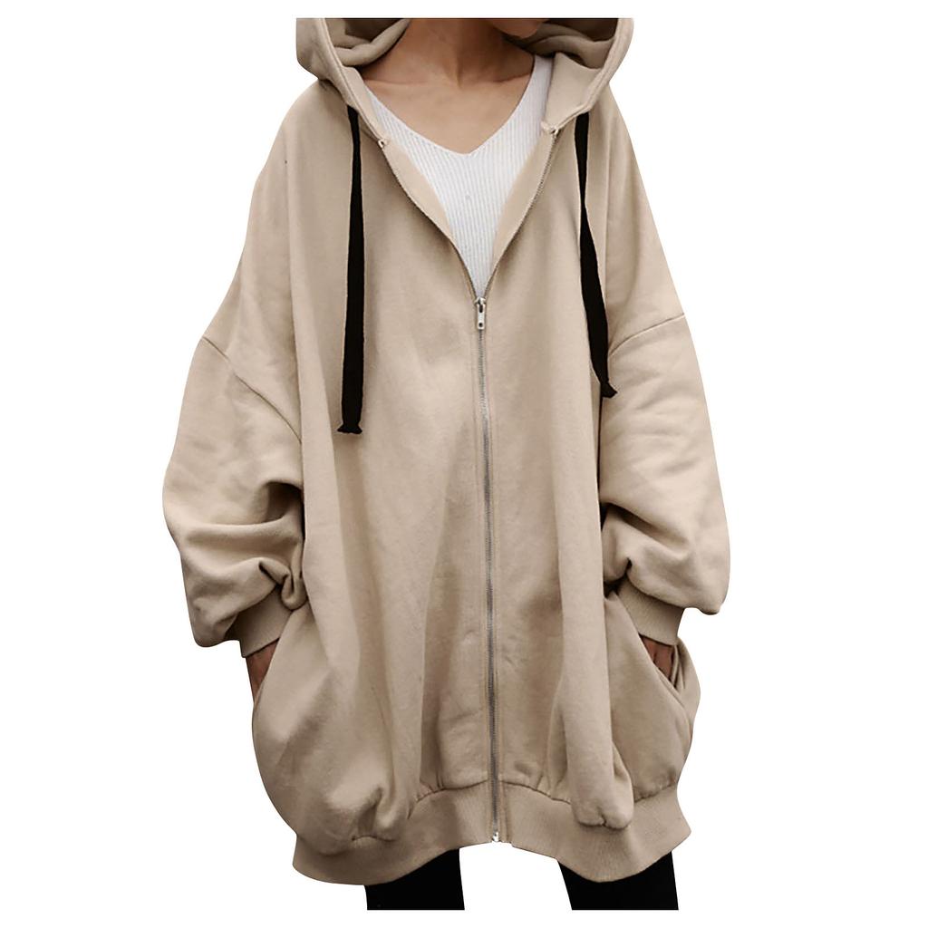 Women's Oversized Hooded Jackets Casual Full Zip Up Hoodies Sweatshirt Long Sleeve Boyfriends Outerwear With Pockets
