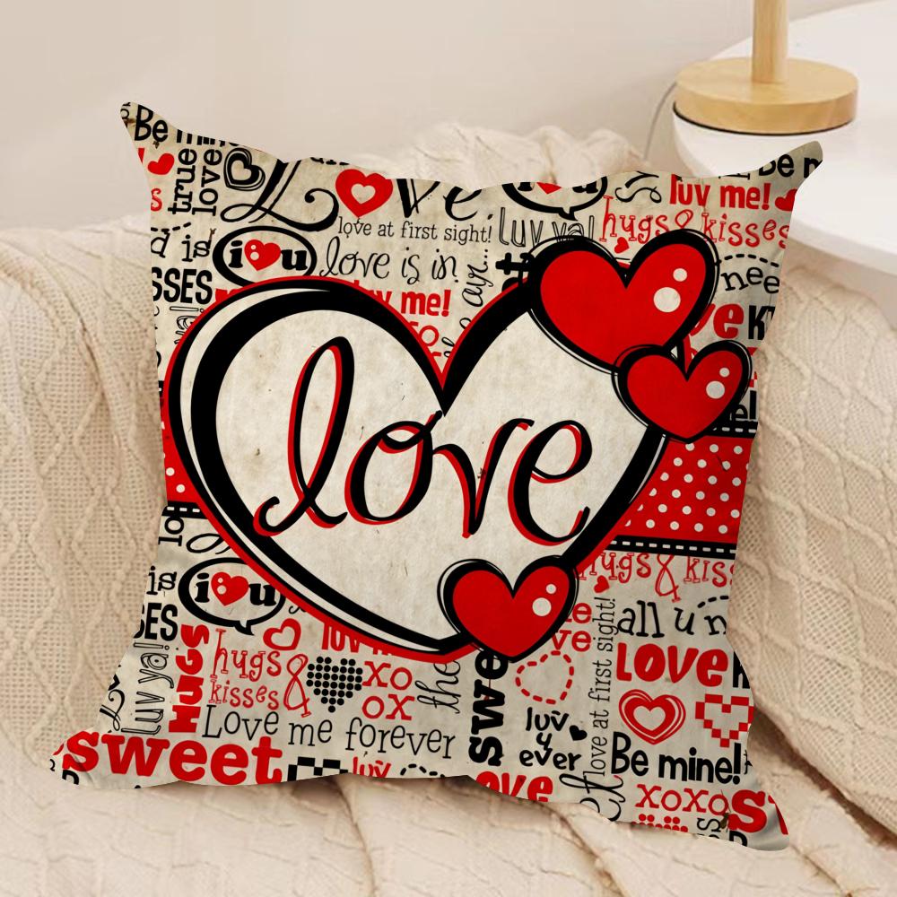 Happy Valentines Day Cushion Cover Silky Short Plush DoubleSided Printed Pillow Case for Sofa All Seasons Home Decor Gift