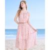 Women's Sweet Floral Pink Chiffon Spaghetti Strap Dress