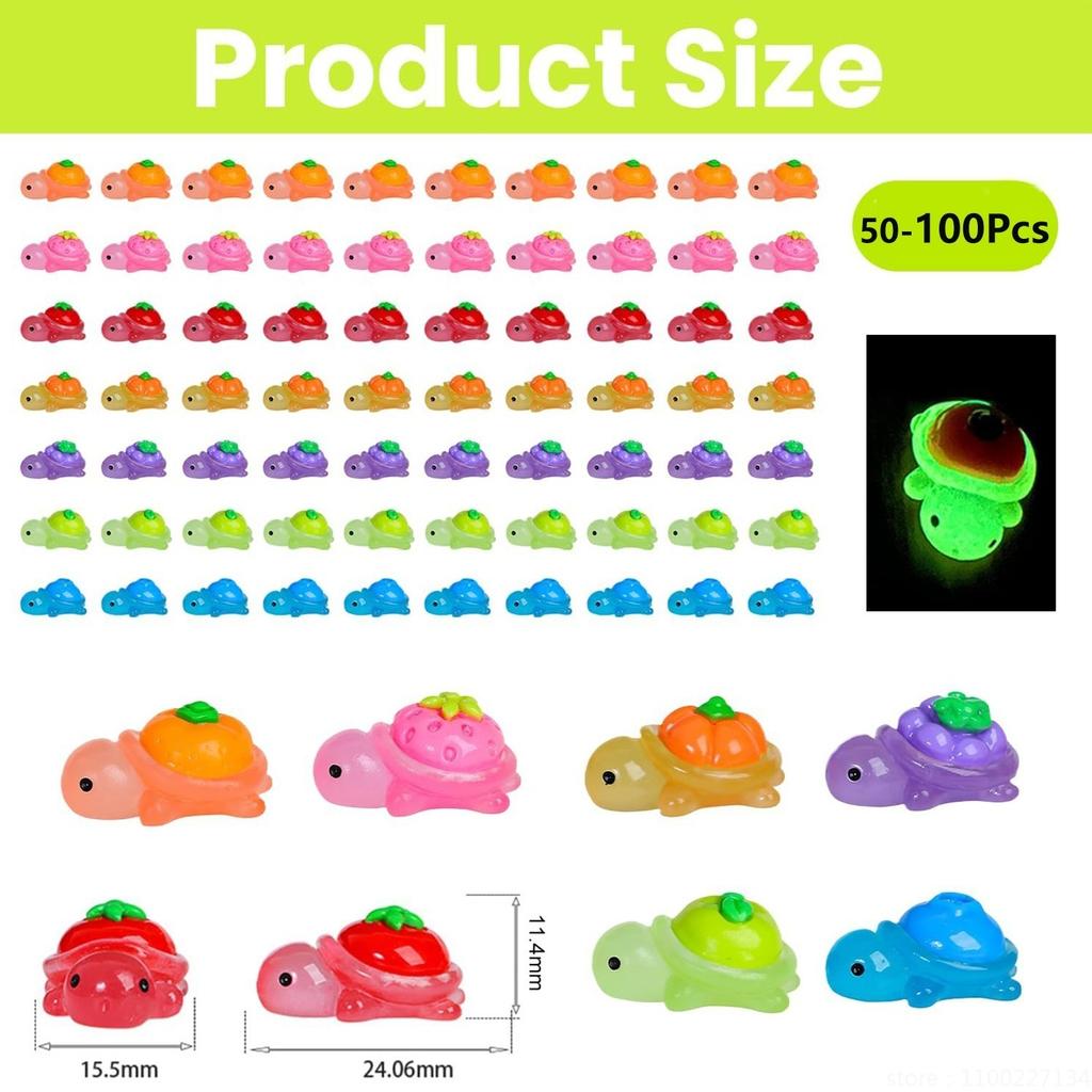 100/50Pcs Glow Resin Turtle Figures Cute Fruit Mini Animals Diy Crafts Party Favors Home Decor Bulk Accessories