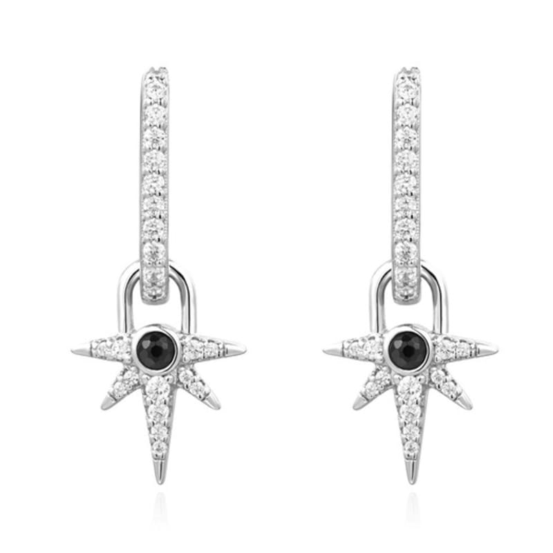 ANIA HAIE Silver Black Onyx Star Drop 925 Silver Ring Earrings E061-12H