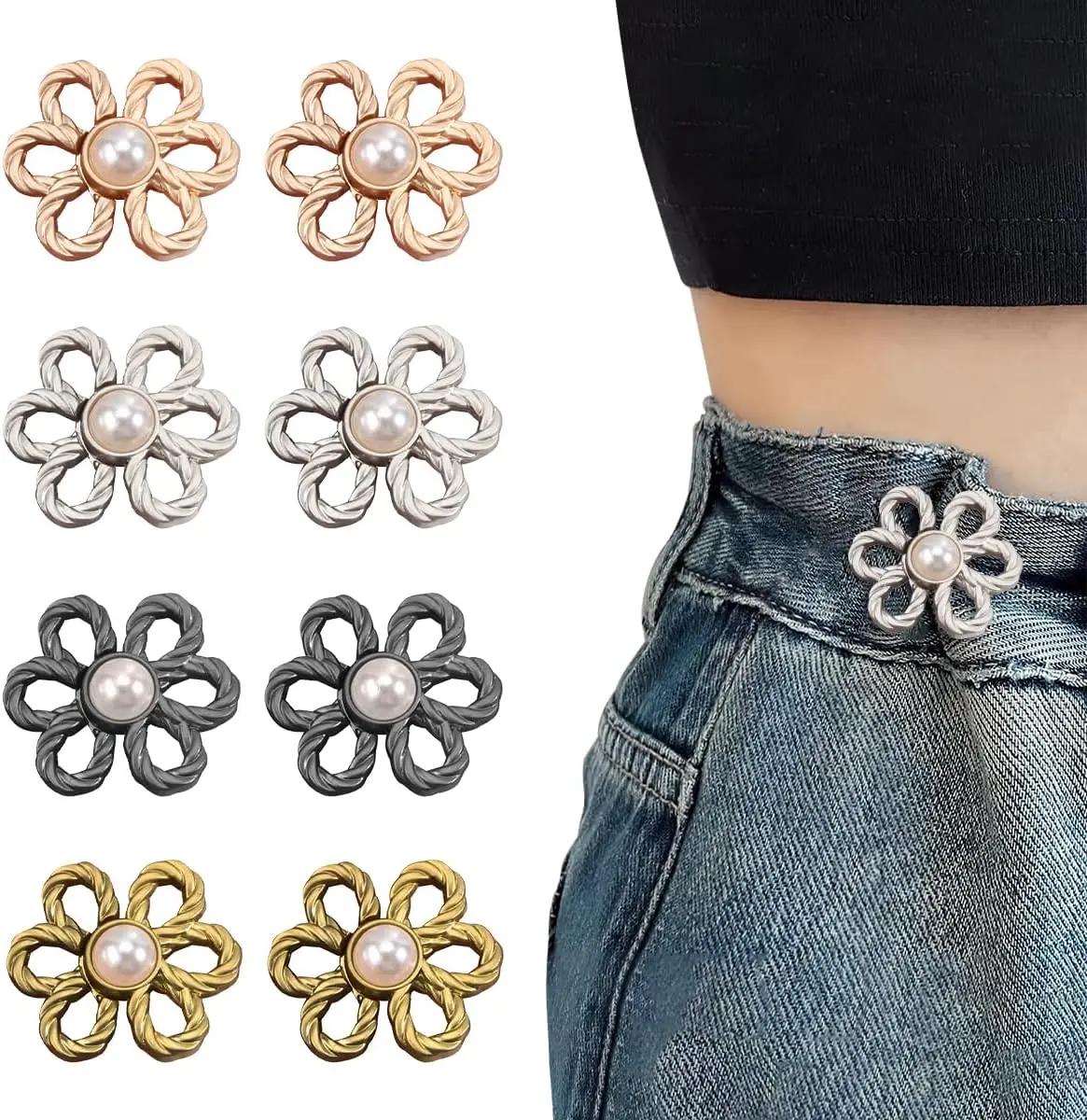 

Пуговицы-пины для джинсов с цветами, регулируемые пряжки для талии, зажимы для брюк для женщин и мужчин, утягиватель талии без инструментов для джинсов, юбок, платьев