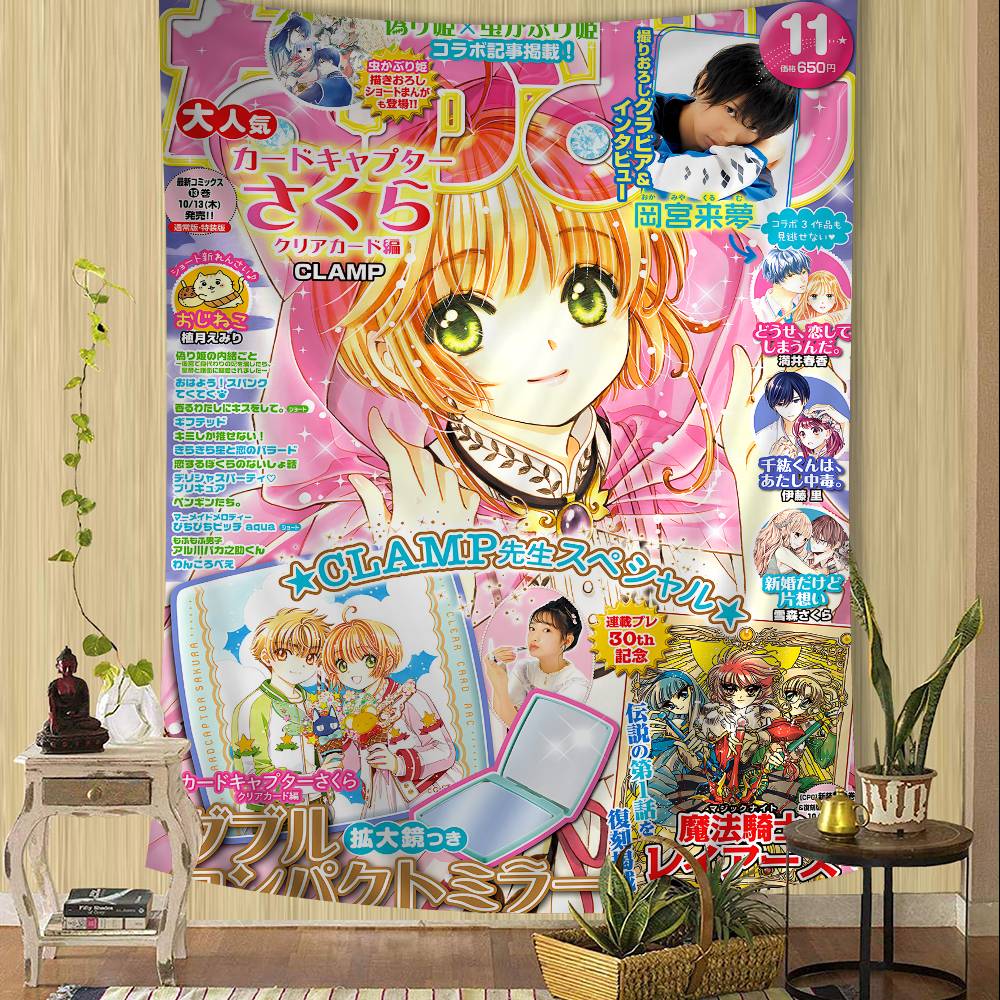 Anime Cardcaptor Sakura Anime Tapestry Hippie Flower Wall Carpets Dorm Decor Wall Hanging Home Decor