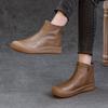First layer cowhide high-top women's leather flat heel soft sole comfortable side zipper round head new short wool warm