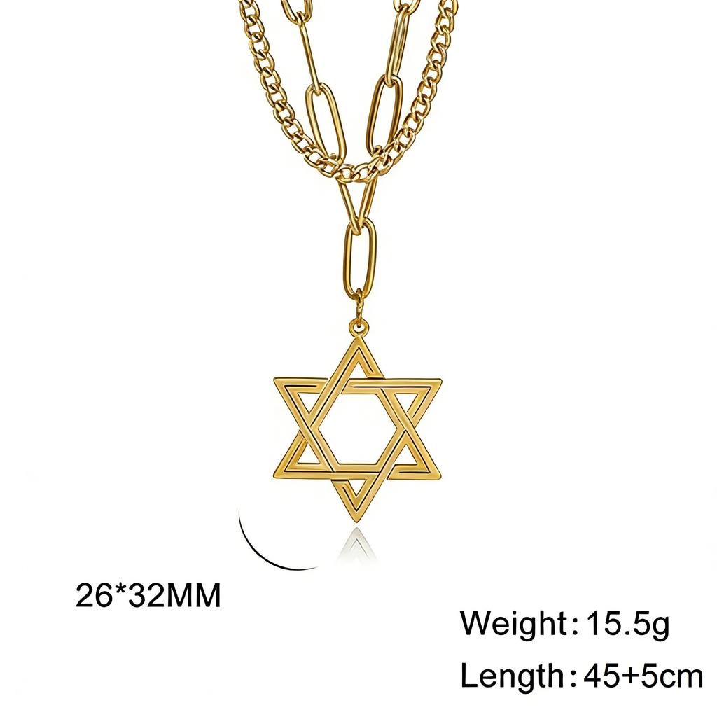 Israel Star of David Necklace Stainless Steel Hexagram Choker Necklace for Women Double Layer Chain Pendant Je Trend Jewelry