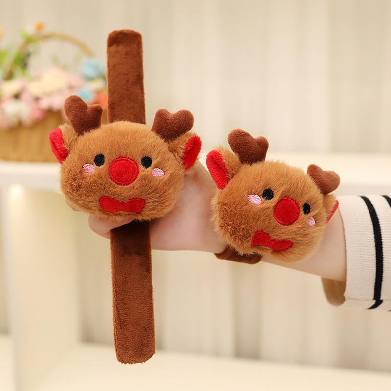 Cartoon Santa Claus Snap Ring Plush Toy Elk Bracelet Children'S Soothing Muppet Doll Christmas Gift