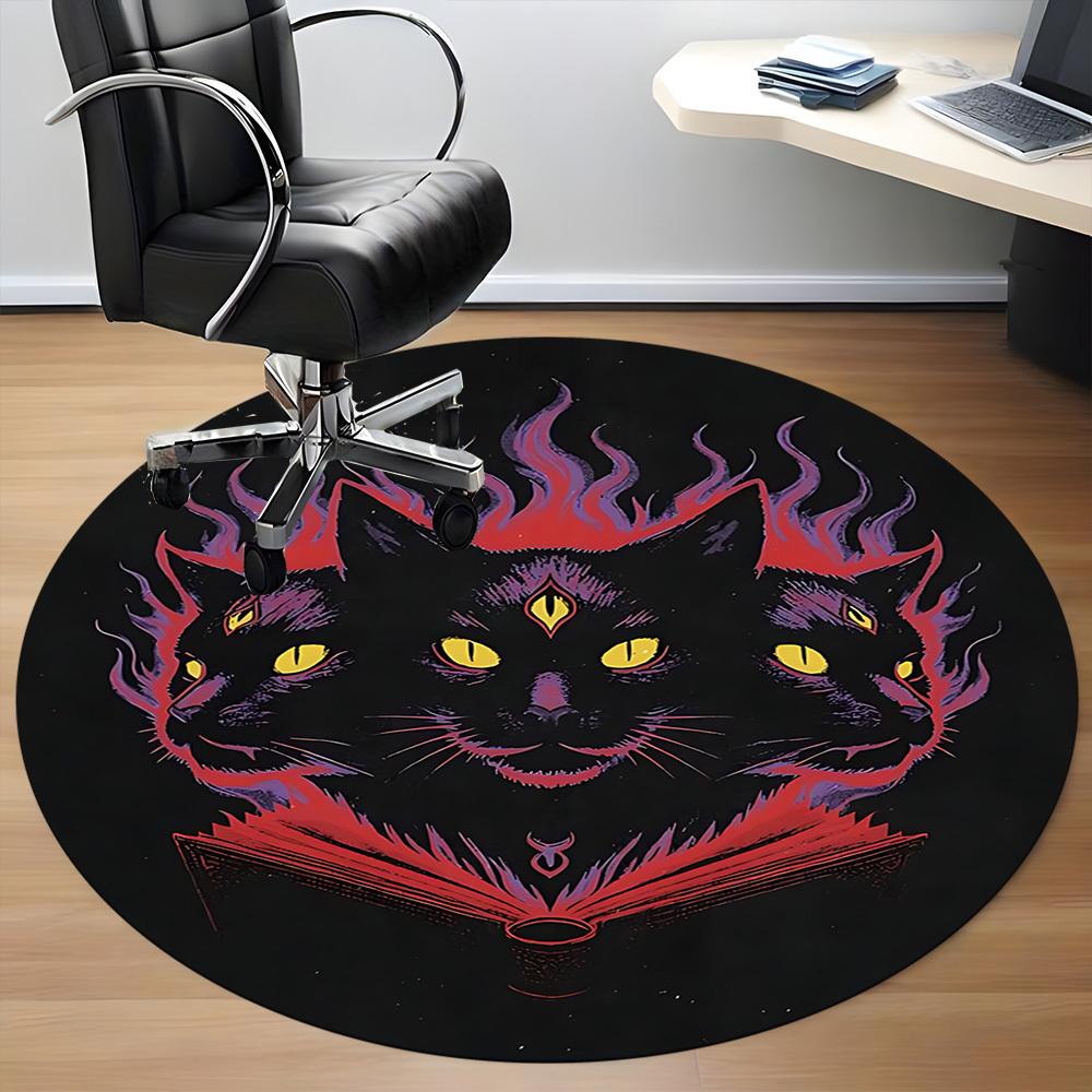 1pc Feline Flames Office Round Area Rug, Under Office Chairs Bedroom Living Room Home Decor, Room Deco, Available in Various Sizes