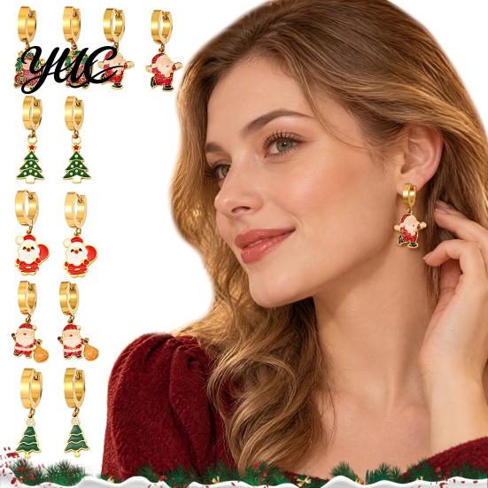 Oil Dropping Earrings 1 Pair Women Christmas Dripping Earrings, Santa Claus Xmas Daily Wear Tree Sleigh Dangle Earring, Lightweight Hypoallergenic
