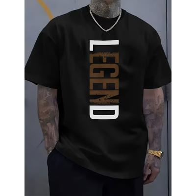 Taglie Europee T-Shirt Grafica da Uomo LEGEND - Comoda Elastica Blu con Stampa Bianca e Marrone Stile Casual per Attività all'Aperto Abbigliamento Estivo