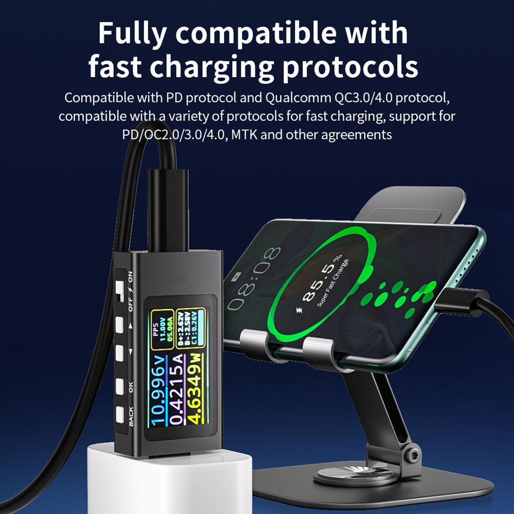 Type-C Power Meter Tester DC 4-30V 0-12A Cell Phone Charging Tester Digital Multimeter for Charger Power Bank Capacity Detector