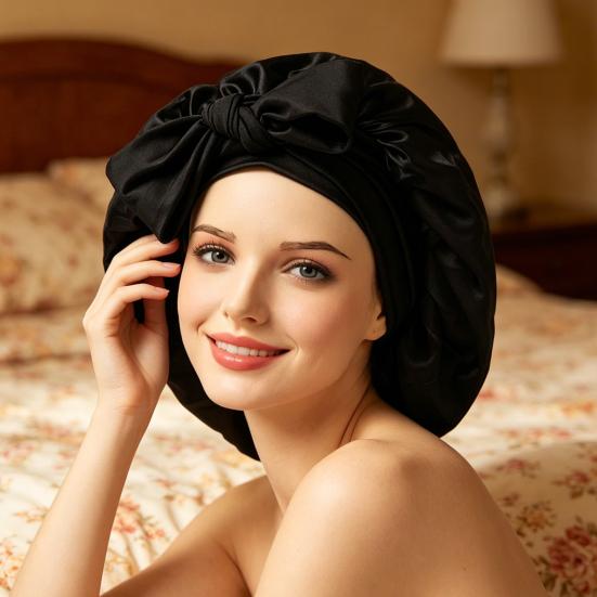 Sleeping Satin Bonnet with Elastic Tie Band Adjustable Large Silk Hair Bonnet Wrap Solid Color Women Braids Long Curly Hair Night Sleep Cap