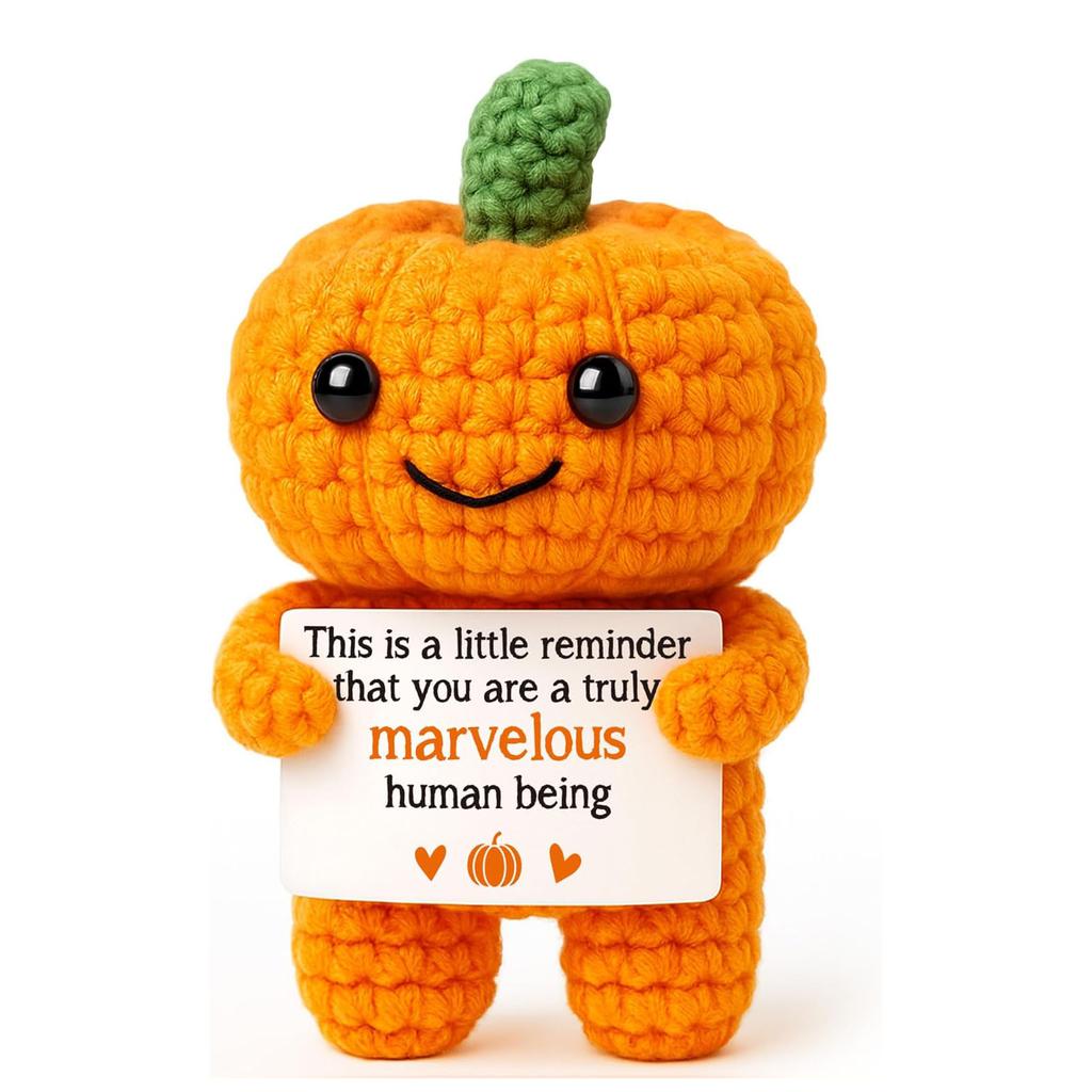 Poupée Citrouille de Soutien Émotionnel au Crochet Drôle avec Carte Ornement de Bureau Poupées Citrouilles Tricotées à la Main Cadeau d'Halloween Décoration de Maison