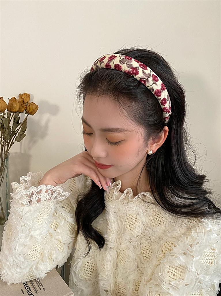 Rose Red Wide-brimmed Sponge Hair Band Women Fairy Temperament Headband Tweed Head Hoop Hairband Princess Girls Hair Accessories