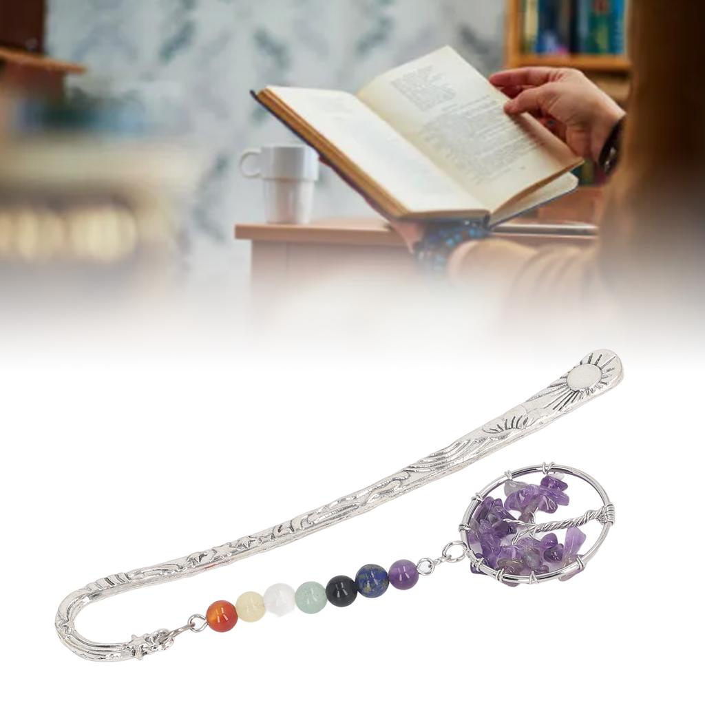 Chakra Crystal Bookmark Innovative Exquisite Decorative Vintage Metal Bookmark for Student Office Birthday Present Amethyst