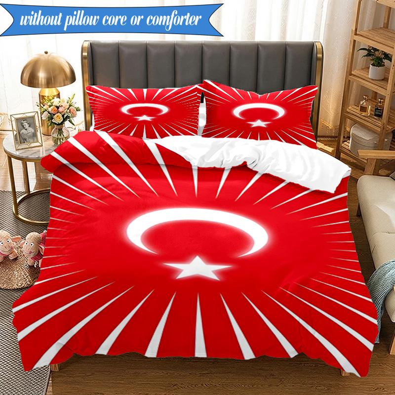 3PCS Turkish Football Emblem Bedding Set 2D Printing (Includes 1 Duvet Cover + 2 Pillowcases Coreless), Bedroom decor,Fan gift