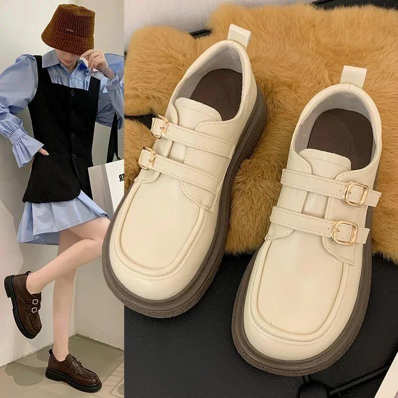 Comemore 1950s French Style Small Leather Shoes Women English Style Retro One-band Marilyn Shoes Spring Soft-soled Loafers