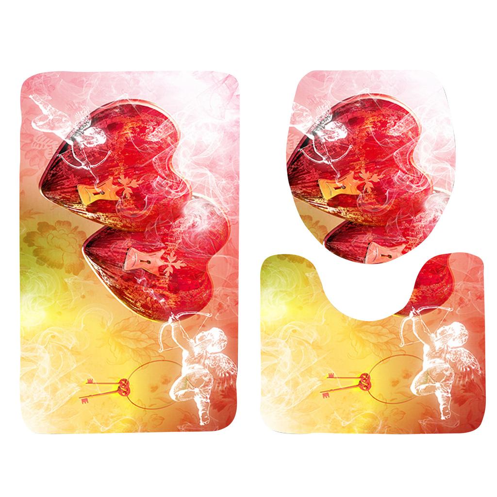 Rose Petal Series Printed Toilet Floor Mat Three-piece Bathroom Slip Carpet Set