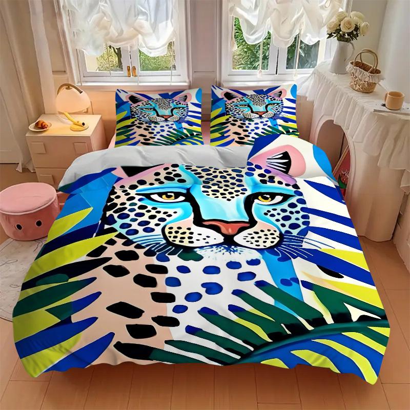 3PCs Leopard Print Design Cover Set, Breathable Fabric, Machine Washable (1 Duvet Cover + 2 Pillowcases) (Without Quilt) yy250911106