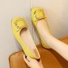 Beautiful square head thick heel single shoes women's popular new flat shoes soft sole square buckle light mouth ladyshoes